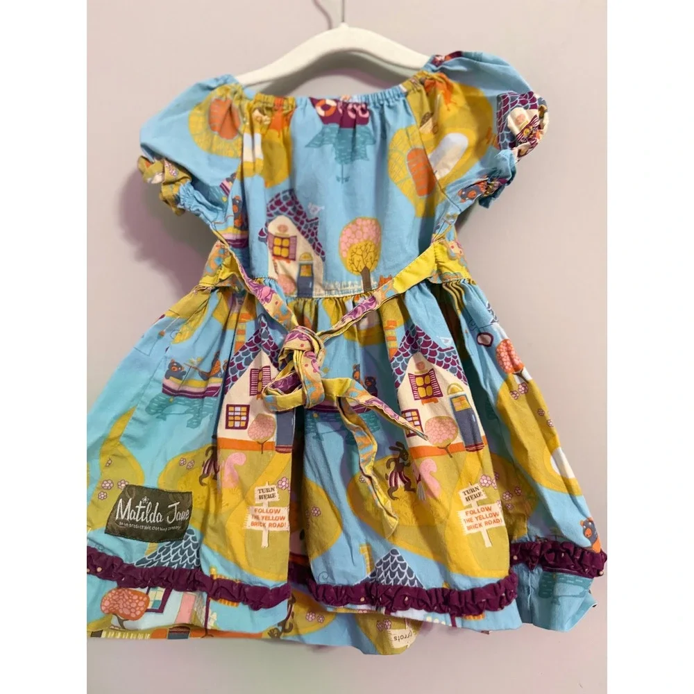 Matilda Jane Blue Yellow Farmhouse House Print Girls Dress Size 4 Flutter Sleeve